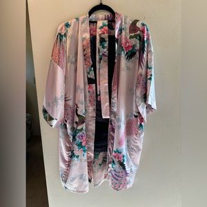 floral silk kimono bath robe with tie EUC